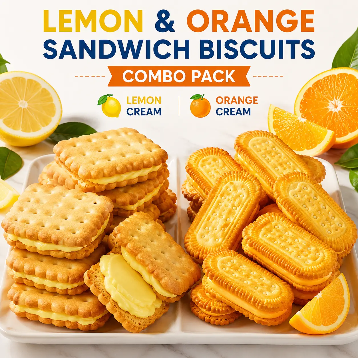 Citrus Crunch Biscuit & Cookie Variety Pack - Lemon, Orange Cream-Filled Snacks, Crunchy Individually Wrapped Bulk Set for Lunch Boxes, On-The-Go