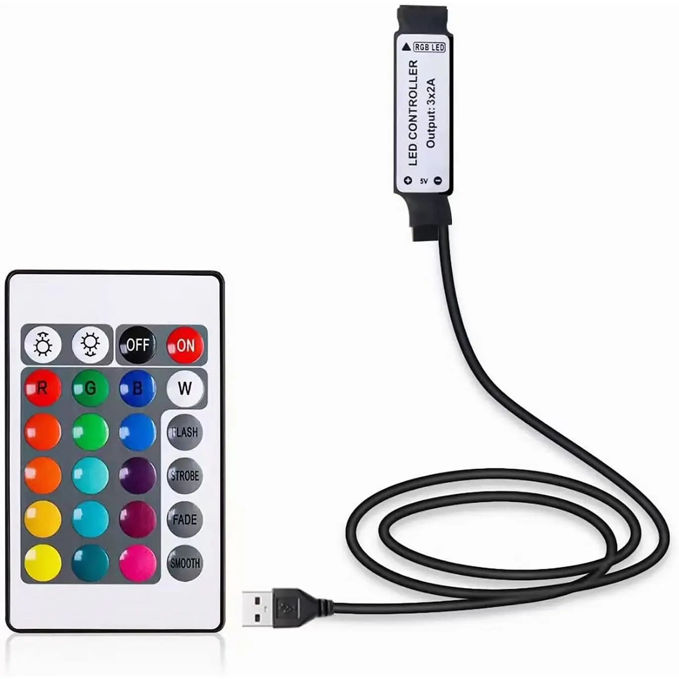 DC5V 24 Key IR Remote Controller with 1m USB Inline IR Controller for 5050 2835 RGB LED Light Strip