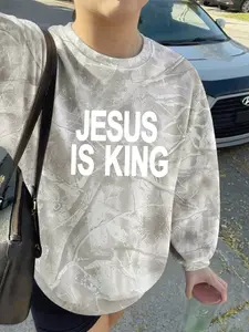 Unisex Camo Print Hoodie, Jesus Letter Design, Casual Fitted Style, Spring & Fall Fashion, Streetwear, Campus, Daily Wear