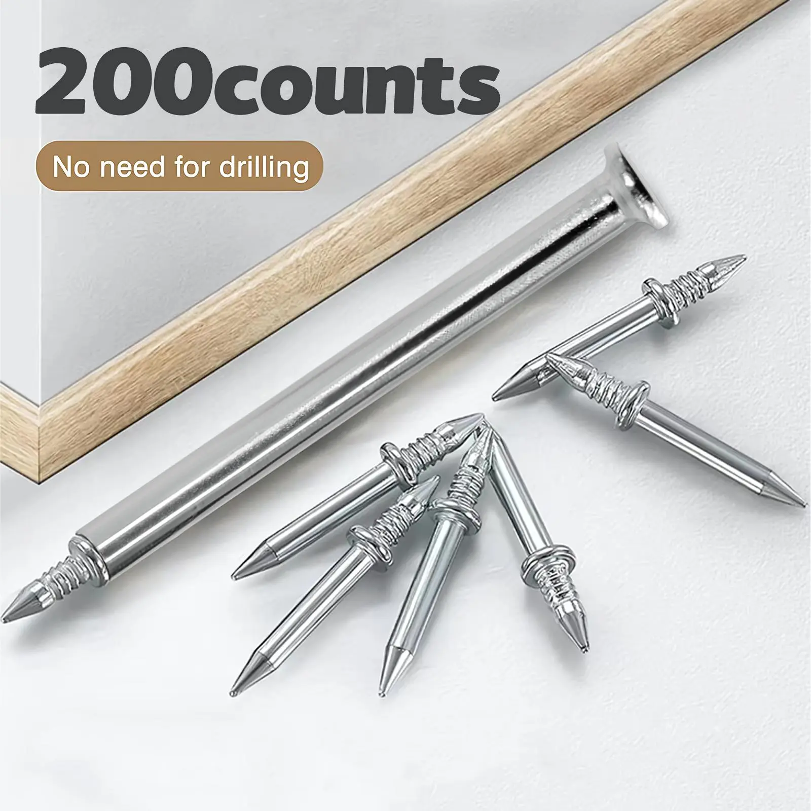 200 Counts Double-Ended Invisible Trim Nails with Sleeve, Drill-Free No Drilling Dual Point Baseboard Nails, Galvanized Anti-Rust Two-Headed Wood Molding Fasteners