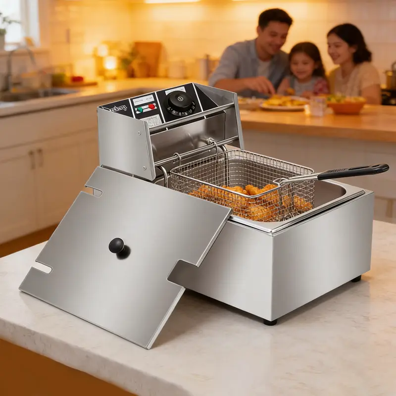 Electric Deep Fryer - 2000W, 7.4QT Large Capacity, Stainless Steel Nonstick Pot with Basket and Removable Lid for Home, Commercial Use