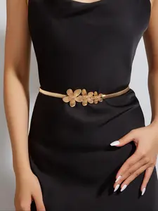 Women's Fashionable Floral Texture Metal Decor Chain Belt, Casual Waistband for Dress Jeans, Fashion Belt for Party, Daily Clothing Decor