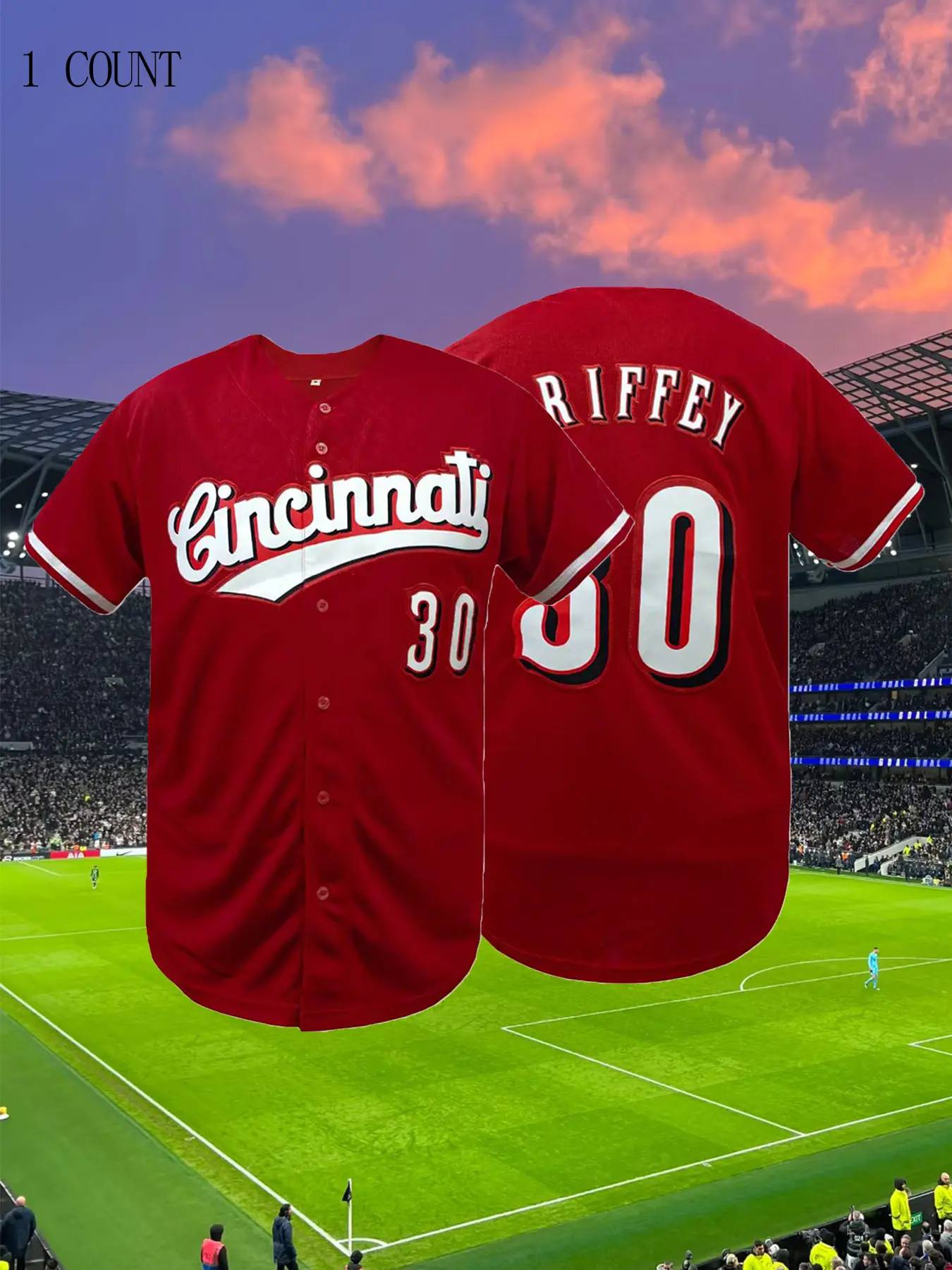 Cincinnati #30 Embroidered Baseball Jersey, V Neck Casual Loose Fit Sportswear, Breathable Button Front, Unisex All Season Wear Sports Top