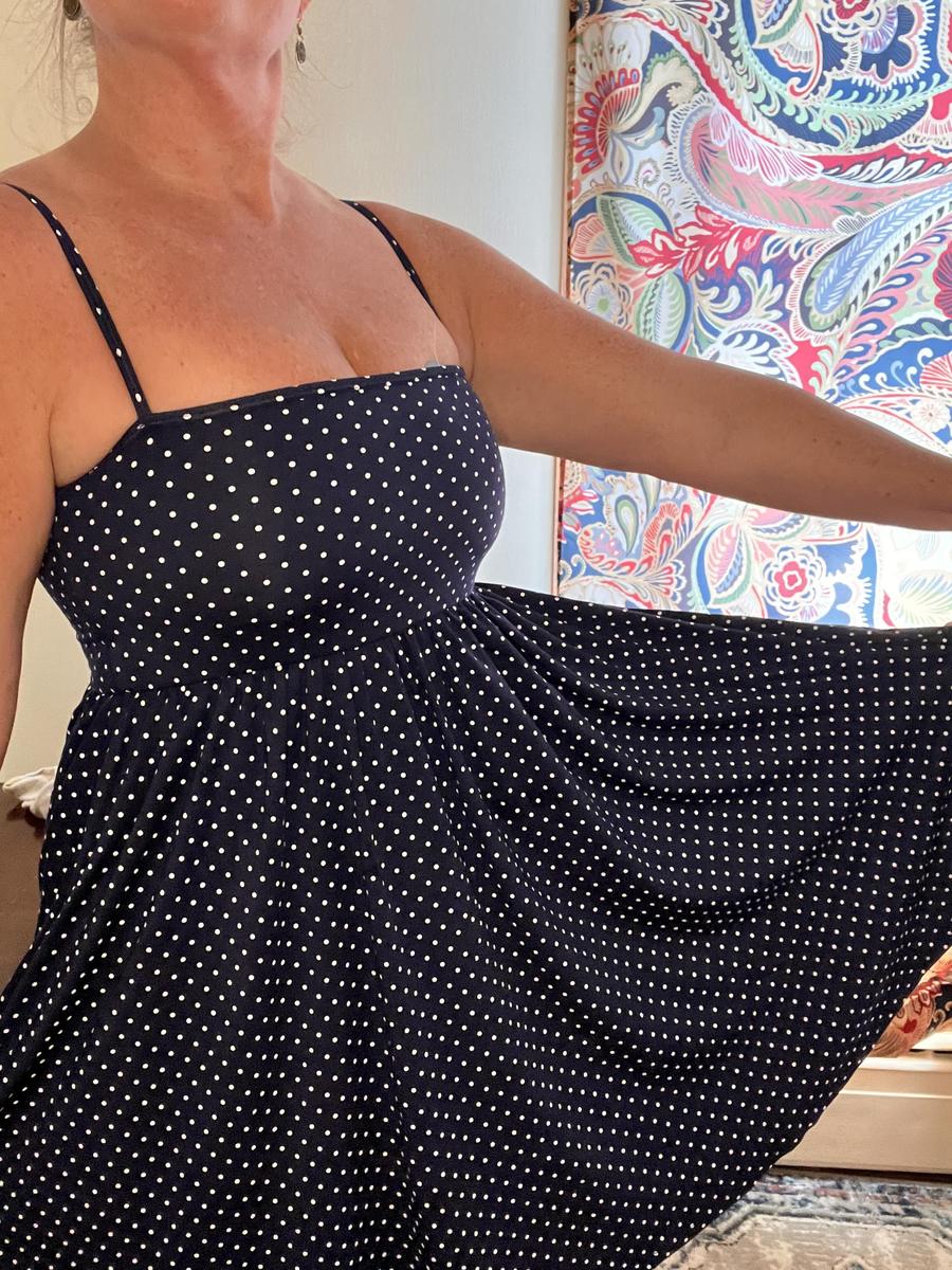 Item: Navy and White Polka Dot, M