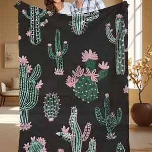 Cactus Print Blanket, 1/2/3 Counts Modern Style Soft Comfortable Warm Throw, Cozy Chic Blanket, Travel Sofa Bed Blanket, Office Home Decoration, Birthday Gift, Soft Fluffy Blanket