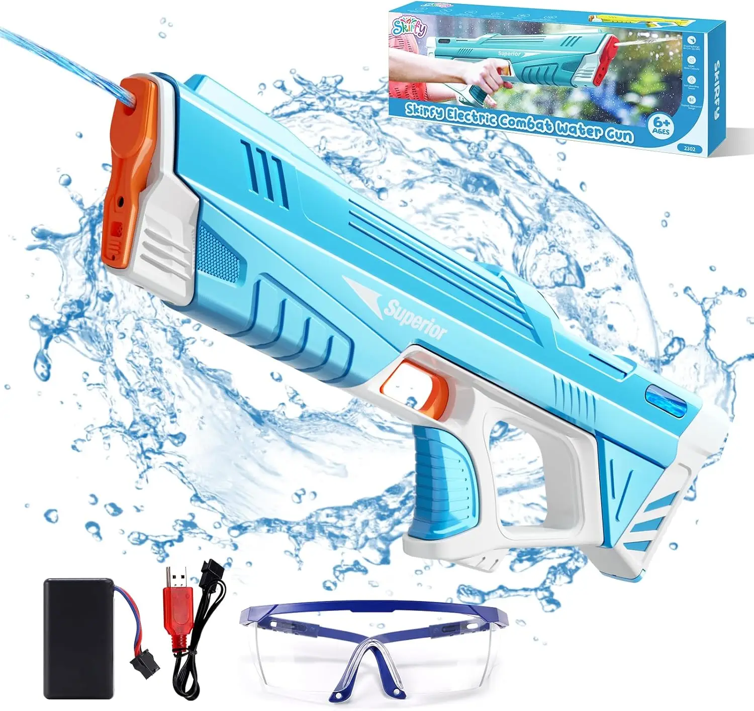 LED Light-Up Electric Water Blaster, 39 Ft Range, Water Blaster,Pool Beach Outdoor Party Toys With Goggles & Battery Included