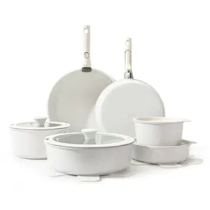 SENSARTE Nonstick Cookware Sets with Detachable Handles, 17Pcs Granite Pots and Pans Set, Induction Kitchen Cookware Sets Stackable White