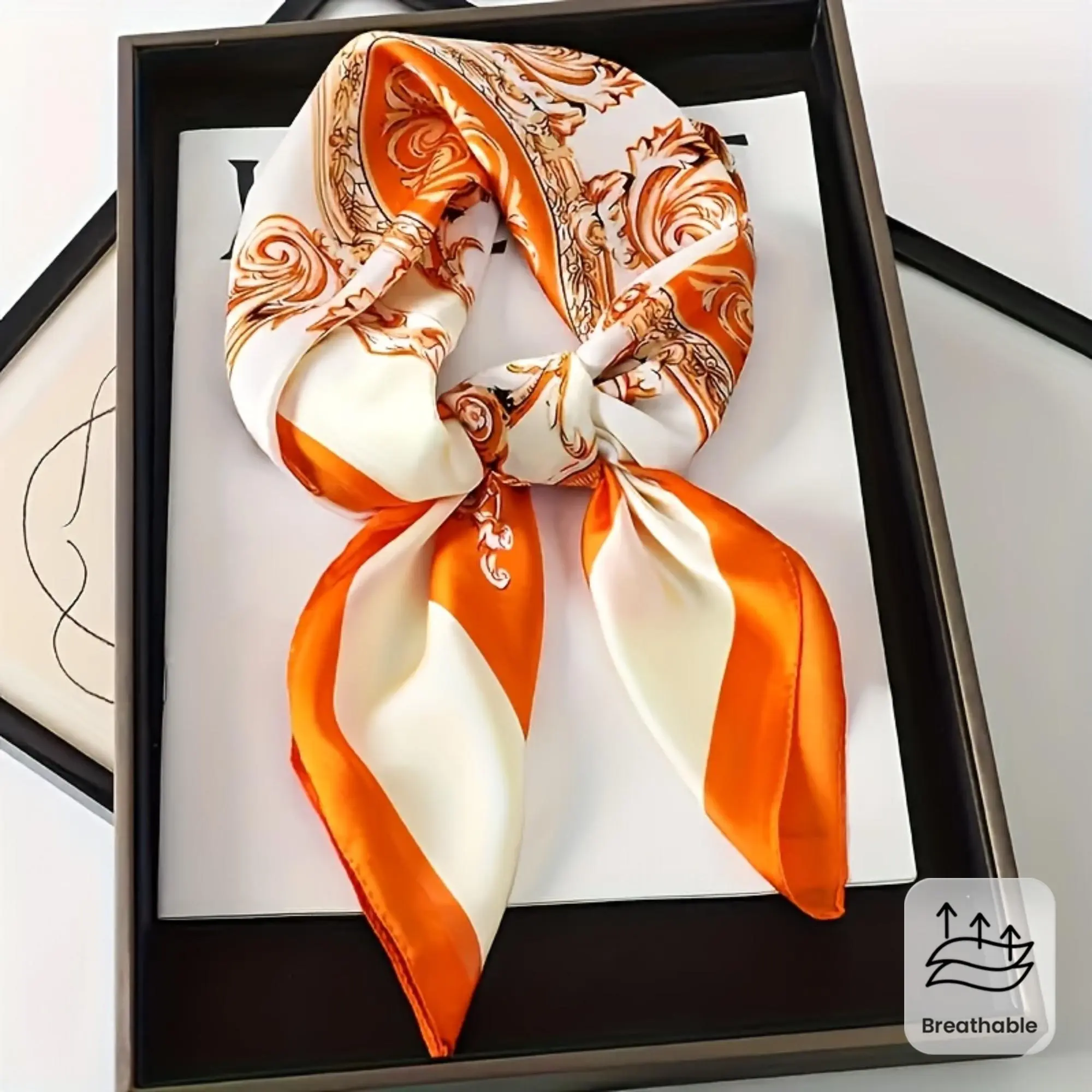 Women's Elegant Baroque Fleece Plain Plush Unisex Long Scarf - 1pc 70.0x70.0cm Orange-Red Floral Print Soft Breathable Square Shawl, Windproof, Exquisite Craftsmanship Decorative Wrap, Suitable for Ramadan Eid Islamic Prayer & Casual Occasions, Fashion