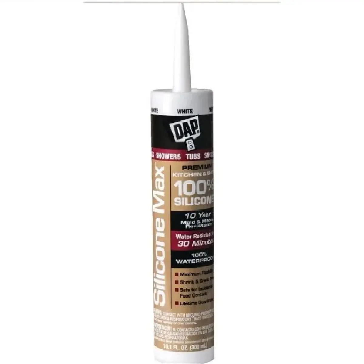 Dap 268046 100% Adhesive Silicone Kitchen & Bath Bond Sealant - 10.1 oz White Invisible, Fast Drying Waterproof Adhesive, 20 Year Mold & Mildew Resistance, Safe for Incidental Food Contact (for Sink Seals, Joint Sealing)