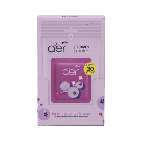 Godrej Aer Power Pocket Hanging Home Air Freshener - Clean, Ambient, Aromatic Blueberry Berry Rush Fragrance, Sustainability-Focused, Pack of 6