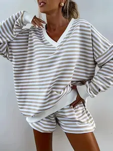 Striped V-Neck Top and Shorts Set