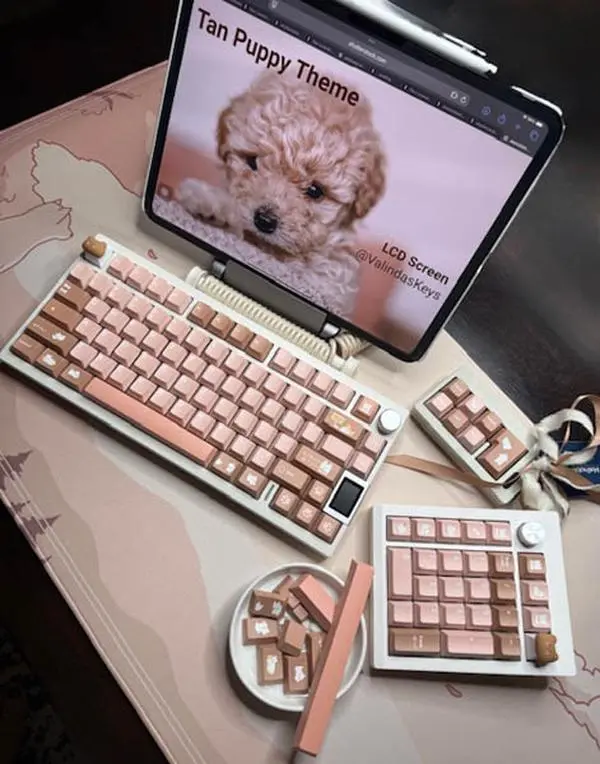 Tan Puppy Theme Cute Wireless Full Set with LCD Screen & Adorable Keycaps for Enhanced Typing Experience