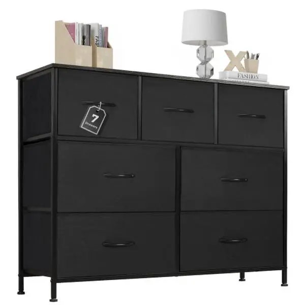 7 Drawer Fabric Dresser TV Stand,Wood Top Storage Cabinet for 45" TV,Bedroom Dresser Organizer for Living Room Dorm