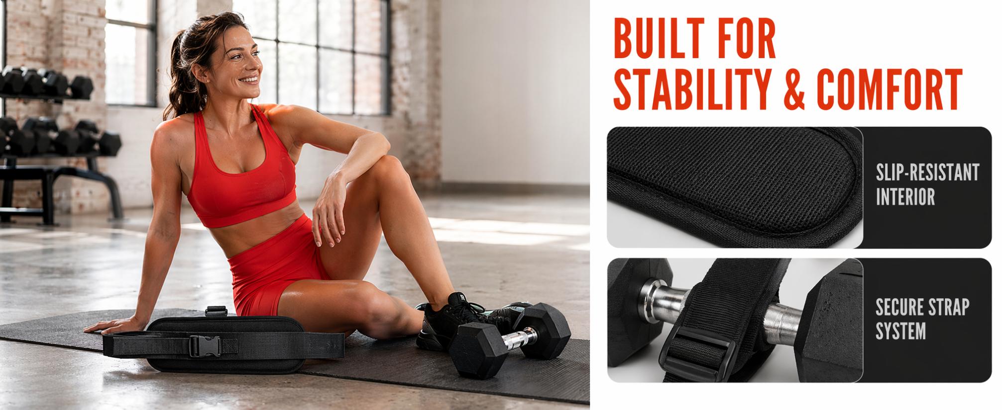 Adjustable Dumbbell Hip Thrust Belt with Extra Cushion Padding & Shoulder Support Pad,Comfort Portable Weight Lifting Accessory for Home Glute & Lower Body Workouts