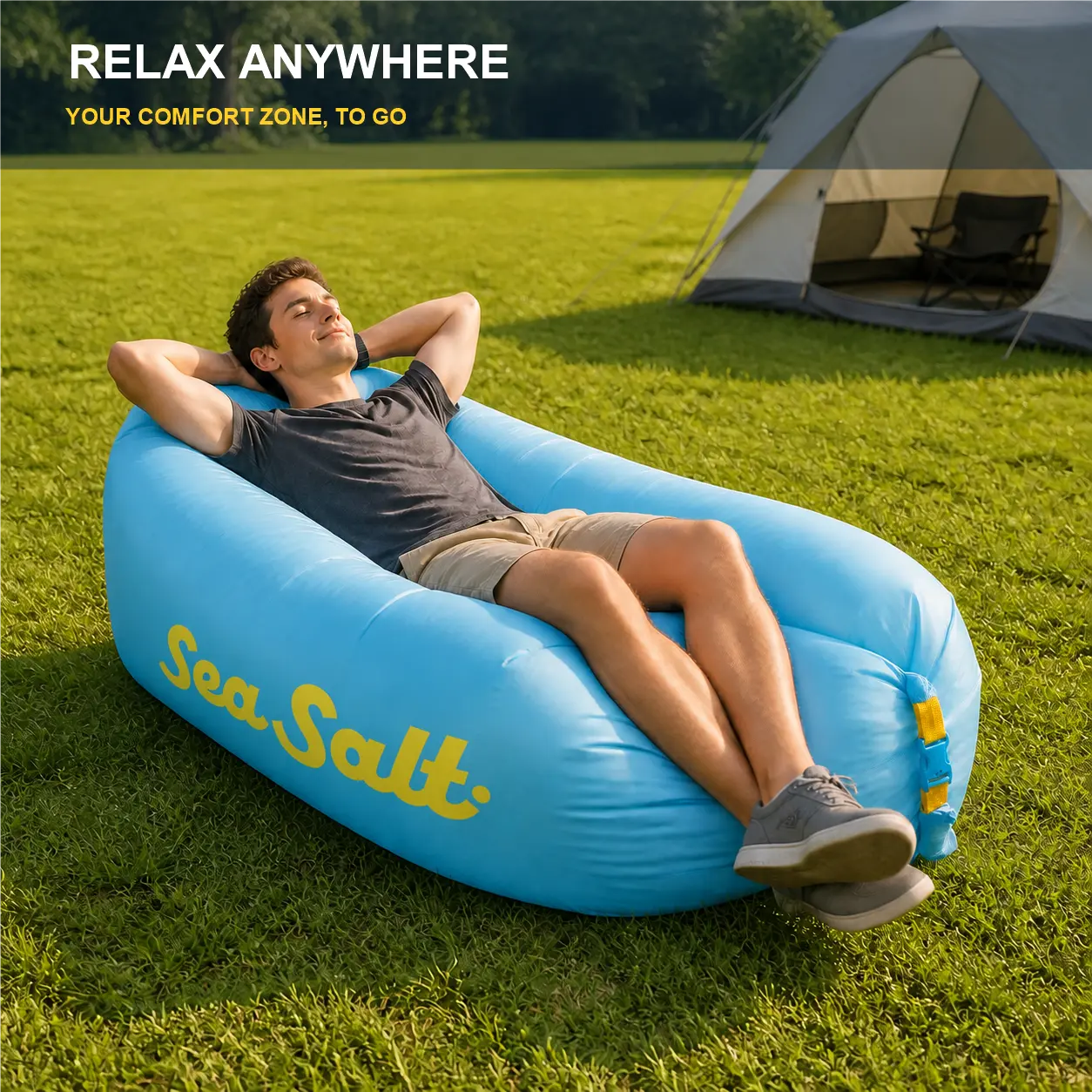 【Outdoor Companion】Portable Inflatable Lounger with Carry Bag, Lightweight Outdoor Air Sofa for Backyard, Beach & Festivals