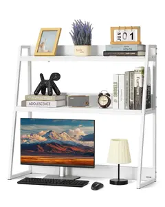VEVOR Desktop Bookshelf, 2-Tier Desktop Storage Organizer, 37.4" x 12.6" x 35.4" Office Desk Storage Rack Display Shelf, Desktop Bookshelf Hutch with Anti-Slip Feet Pads, for Office, Home & Dorm, White