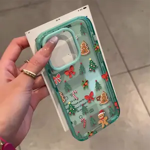Christmas Cute Christmas Tree Gingerbread Man Fashion Two tone TPU Full Coverage Phone Case Suitable for iPhone 17 16 15 14 13 12 11 Plus Pro Max