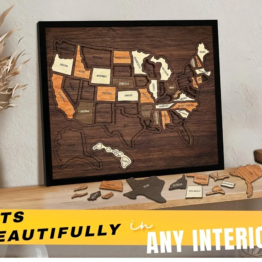 Wooden US Map Puzzle - US Travel Map Home Decor, Couples Keepsake Gift for Home Supplies