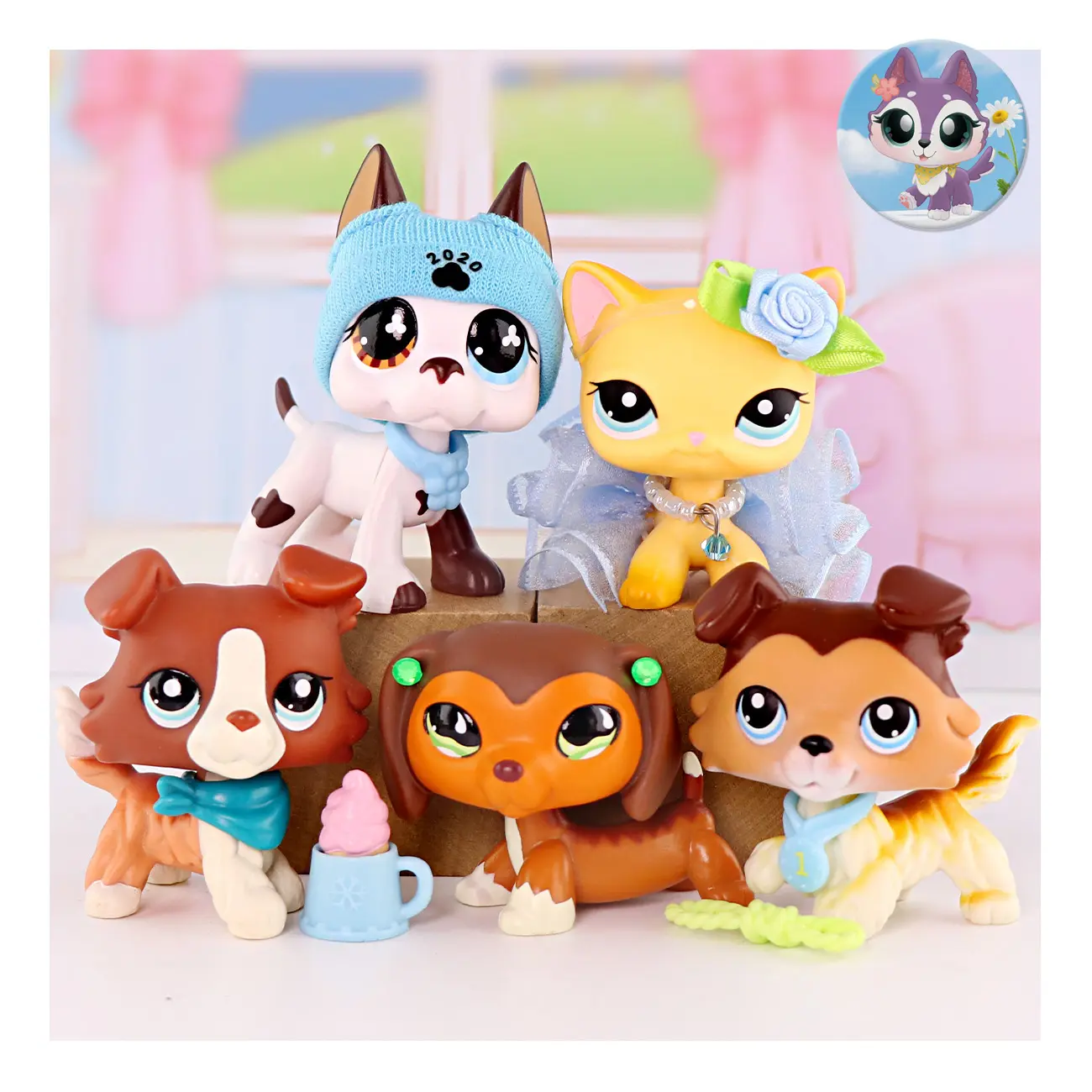 Animal Series Figurines - Cute Collectibles for Kids, Pet Shop Themed Great Dane, Dachshund, Collie, Shorthair Cat Collectible Figure Ornaments, Minilpsshop Collection for Xmas, Birthday Gifts