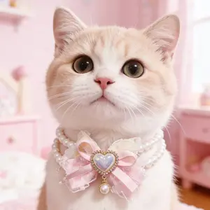 Pet Bowknot Heart Necklace, Adjustable Pearl Collar, Cat & Dog Jewelry, Pet Birthday Gift, Holiday Accessories, Photography Props