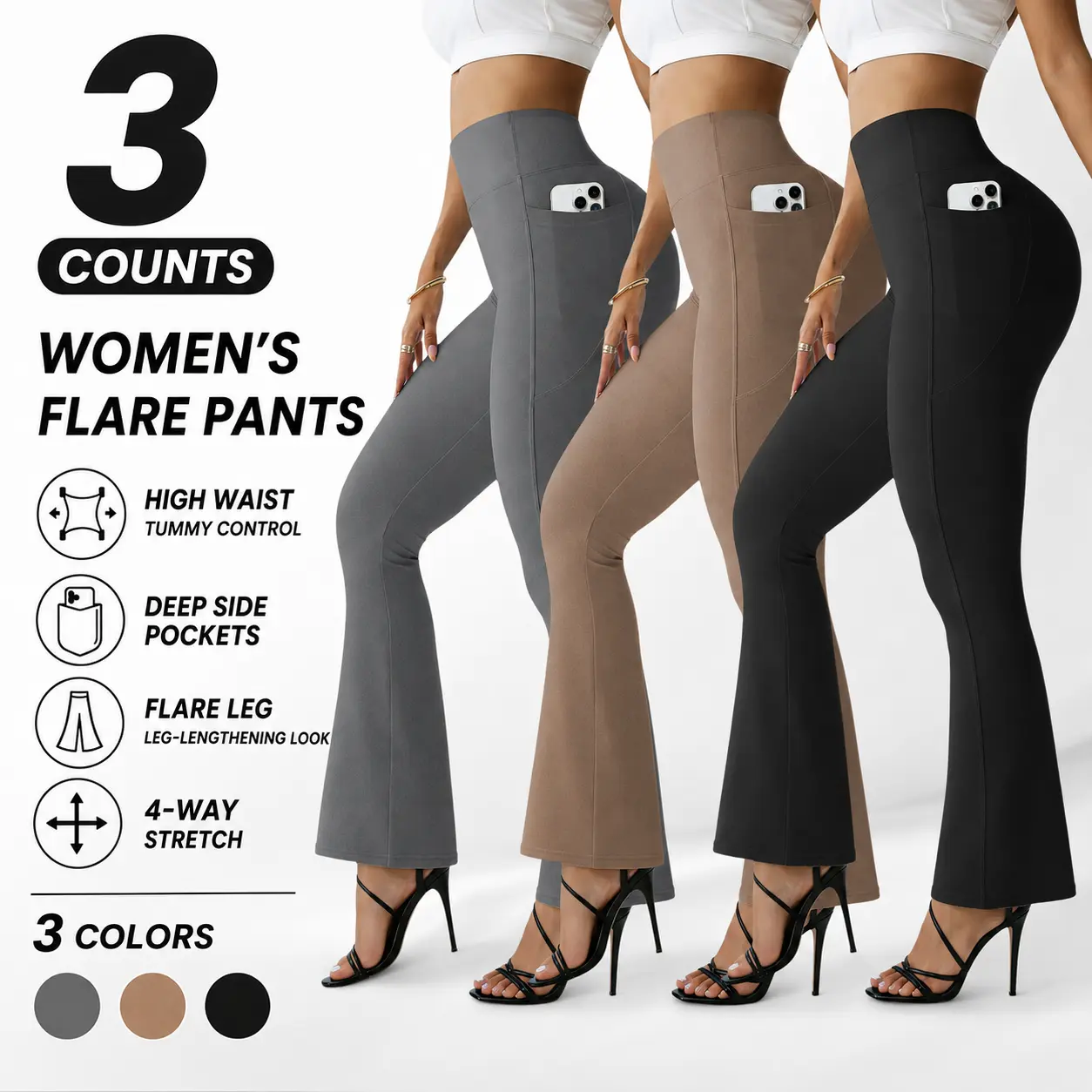 Betto High Waist Flare Yoga Pants for Women, Buttery Soft Lightweight Trousers with Pockets, Casual Wide Leg Pants for Daily & Workout