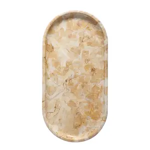 Egypt Natural Marble Tray, 12.6"x5.9" Vanity Decorative Tray for Countertop Organizer, Catchall Tray for Perfume, Candles, Jewelry Dish(Pearlly Yellow)