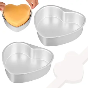 Heart Cake Pan, Set of 2 Heart Shaped Cake Pans with 60 Pieces Parchment Paper, Non-stick Cupcake Baking Molds for Kitchen Birthday Wedding