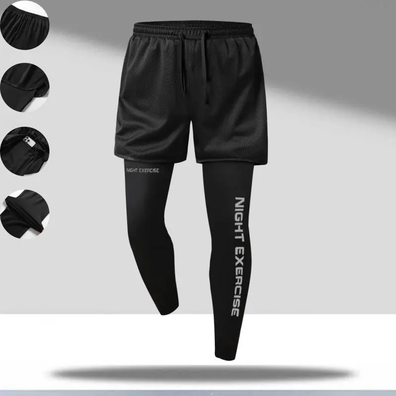 Men's 2-in-1 Running Pants, Quick-Drying High-Stretch Athletic Tights with Built-in Compression, Pockets, and Elastic Waistband for a Snug Fit summerwins