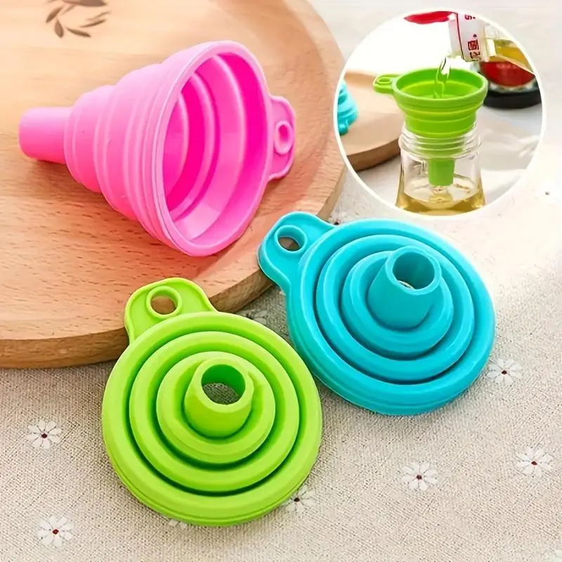 Collapsible Silicone Food Funnel Set, 3 Counts/set Foldable Kitchen Funnel, Wide Mouth Canning Funnel, Kitchen Gadgets for Home Use, Essential Tools