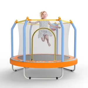 55 inch Trampoline for Kids Indoor & Outdoor Small Toddler Trampoline with Basketball Hoop Orange and Blue Frame