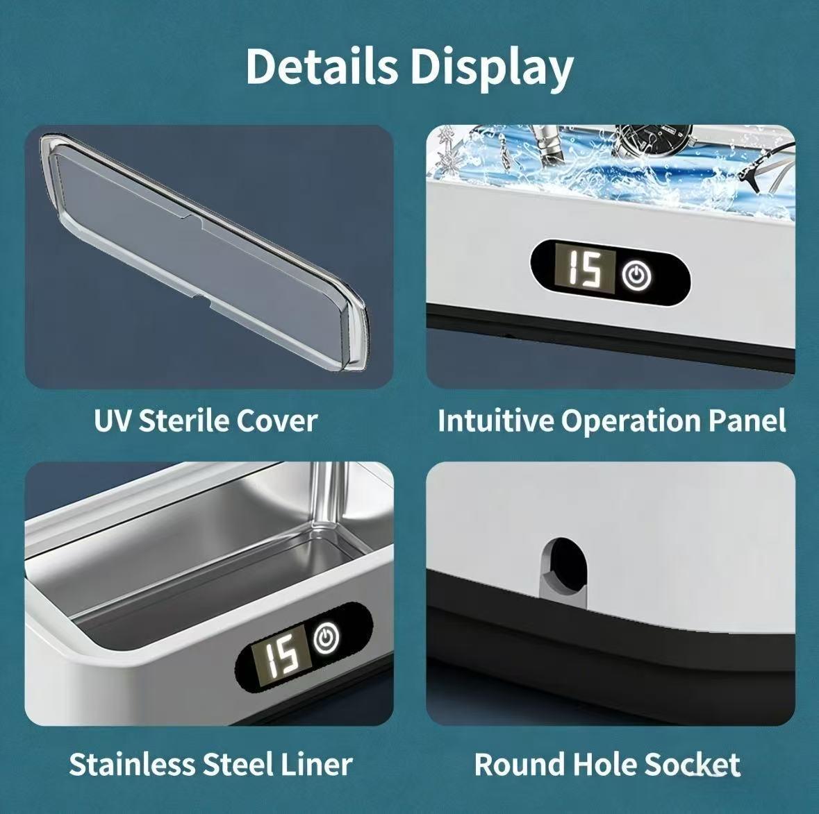 Ultrasonic Cleaner with 304 Stainless Steel Tank, 5 Timer Settings, Deep Cleaning Device for Jewelry, Glasses, Watches, Dentures, Retainers, Coins & Small Metal Parts