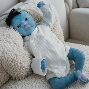 19 inch 48 cm Blue Skin Realistic Reborn Baby Doll Girl Soft Vinyl Cloth Body Real Look Baby Doll Painted Hair Yellow Eyes Lifelike Newborn Doll Toy for Ages 3+