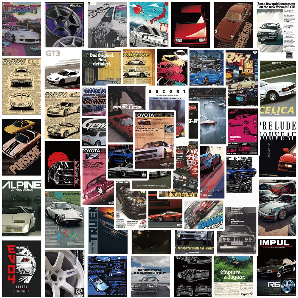 50PCS JDM Modified Car Poster Graffiti Stickers, Car Decals, Automobile Decals, Car Decoration, Car Vehicle Decoration, Sticker For Cars, Car Decorative Sticker - Decor for Guitar, Notebook, Luggage, DIY Waterproof