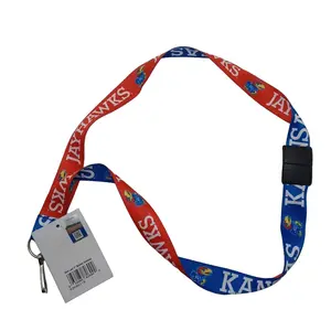 1" Ribbon Lanyard Kansas Breakaway Crossover Red/Blue Jayhawks KU NEW STYLE badge holder