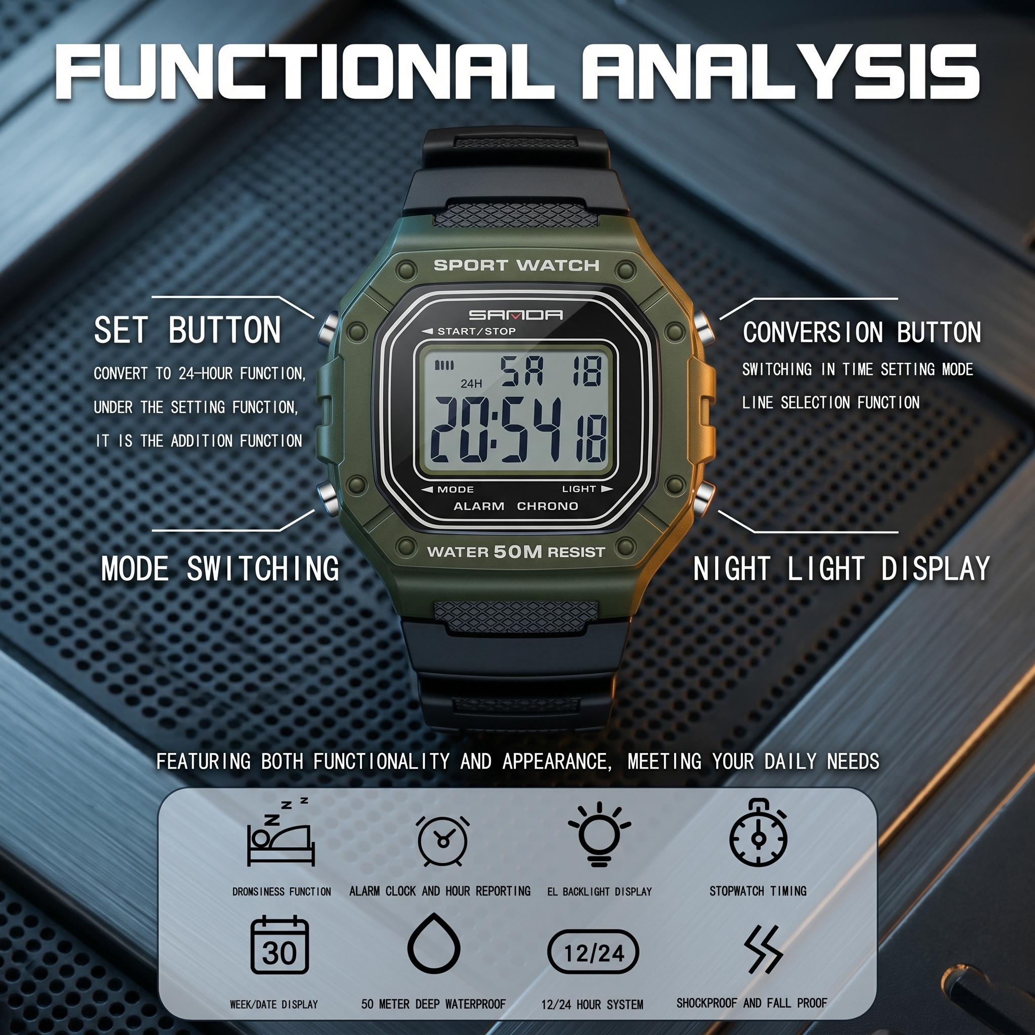Men's Digital Sports Watch – Waterproof 50M Shockproof Military Style Wristwatch with Stopwatch, Alarm, Backlight, 12/24H Display, Resin Band for Outdoor or Daily Use summervibes