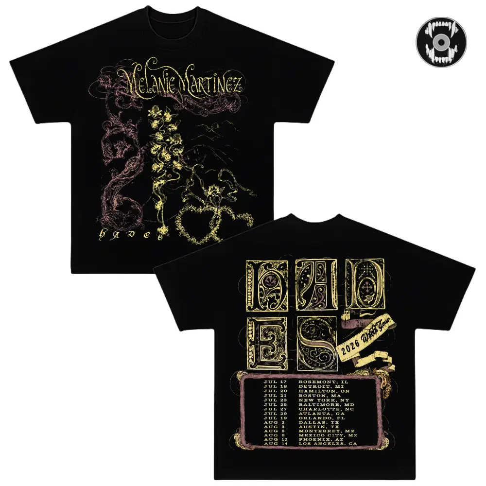 Melanie Martinez Hades Tour 2026 Double-Sided Graphic T-Shirt, Vintage Gothic Concert Tee, Tour Dates Graphic Shirt, Botanical Dark Fantasy Art Tee, Alternative Music Fan Merch, Unisex Oversized Streetwear, Retro Concert Gift