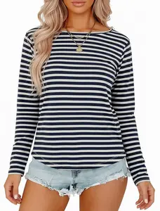Women's Striped Long Sleeve Shirt Fitted Basic Tops Boat Neck Layering Shirts Spring Tees Undershirt 2026 Soft Comfortable