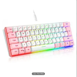 Ultra-Compact 61-Key SNPURDIRI K62 60% RGB Gaming Keyboard - Clicky Ergonomic Mechanical Tactile Keyboard For Windows, PC Gamers (White Pink)