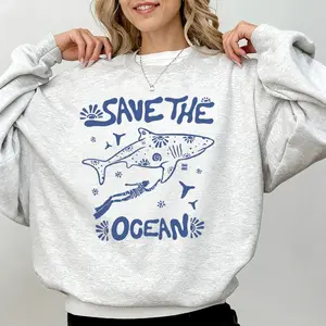Ocean-themed pure cotton crewneck sweatshirt