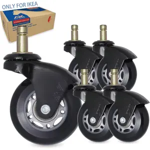 IKEA Chair Caster Wheels Replacement, 10mm Stem, 2.5 Inch Rollerblade Casters with Gap-Free Bracket for Safe Barefoot Rolling, Quiet & Floor-Safe, Pack of 5 (Black, Grey/Black)