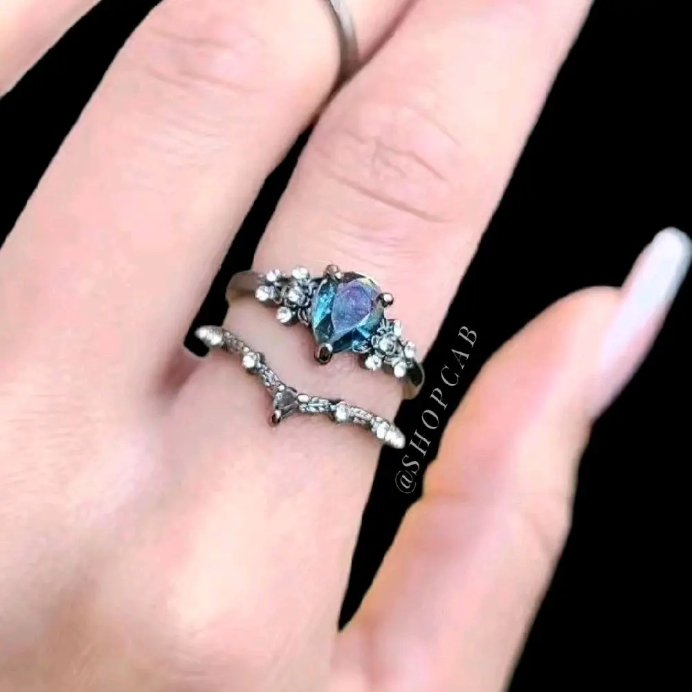 Blue Gothic Gunmetal Ring Stack Set Blue Gothic Gunmetal Ring Stack Set