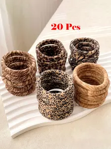 20pcs Women All-Match Leopard Print Elastic Hair Ties, High Stretchy No-Damage Scrunchies, Fashion Versatile Elegant Minimalist Hair Accessories For Daily, Casual, Party, Work, Travel, Washing Face, Makeup, Hairstyle Decor Ponytail Holders