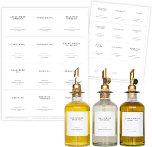 Paper & Pear Clean-Modern White Oil & Vinegar Labels (No Jars) 2.6" x 2.6" Oil Resistant Kitchen Pantry Labels Set of 24 Waterproof Sticker Labels
