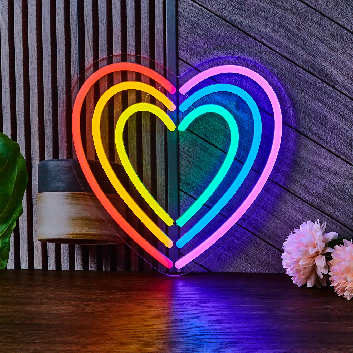 1PC Rainbow Heart Shape Led Neon Sign for Gay Pride Day BAR Home Room Mother Girls Boys Lady Gifts Party Light, acrylic Neon Light, powered by USB