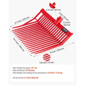 VEVOR 6PCS Manure Fork Replacement Head, 18 Angled Tines Horse Manure Fork Head, Durable Plastic Pitchfork Heads, Horse Mulch Rake for Picking up Stable Stall Muck Grass Hay Cleaning Farm Work