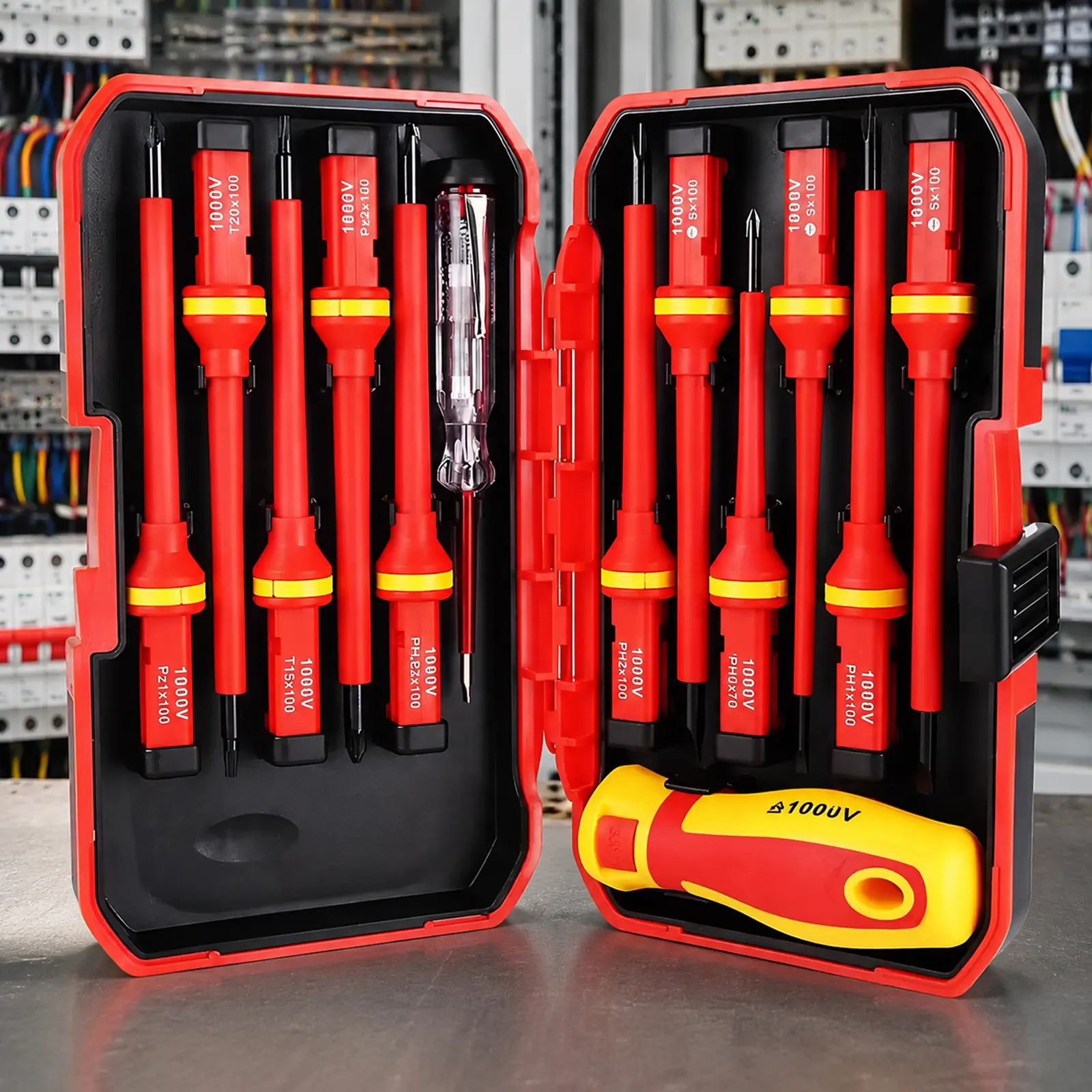 1000V Insulated Electrician Screwdriver Set - 13-Piece Professional Electrical Tools Screwdriver Set Insulation Handle CRV Steel Magnetic Screwdriver Bits Phillips Slotted Pozi Torx Tips