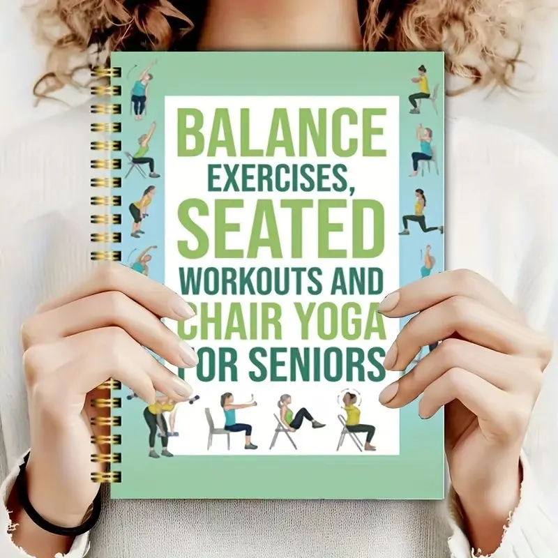 50-Page Chair Yoga Practice Book for Seniors and Adults, Balance Training and Stretching Guide, Spiral Binding, Home Gym Rehab Log