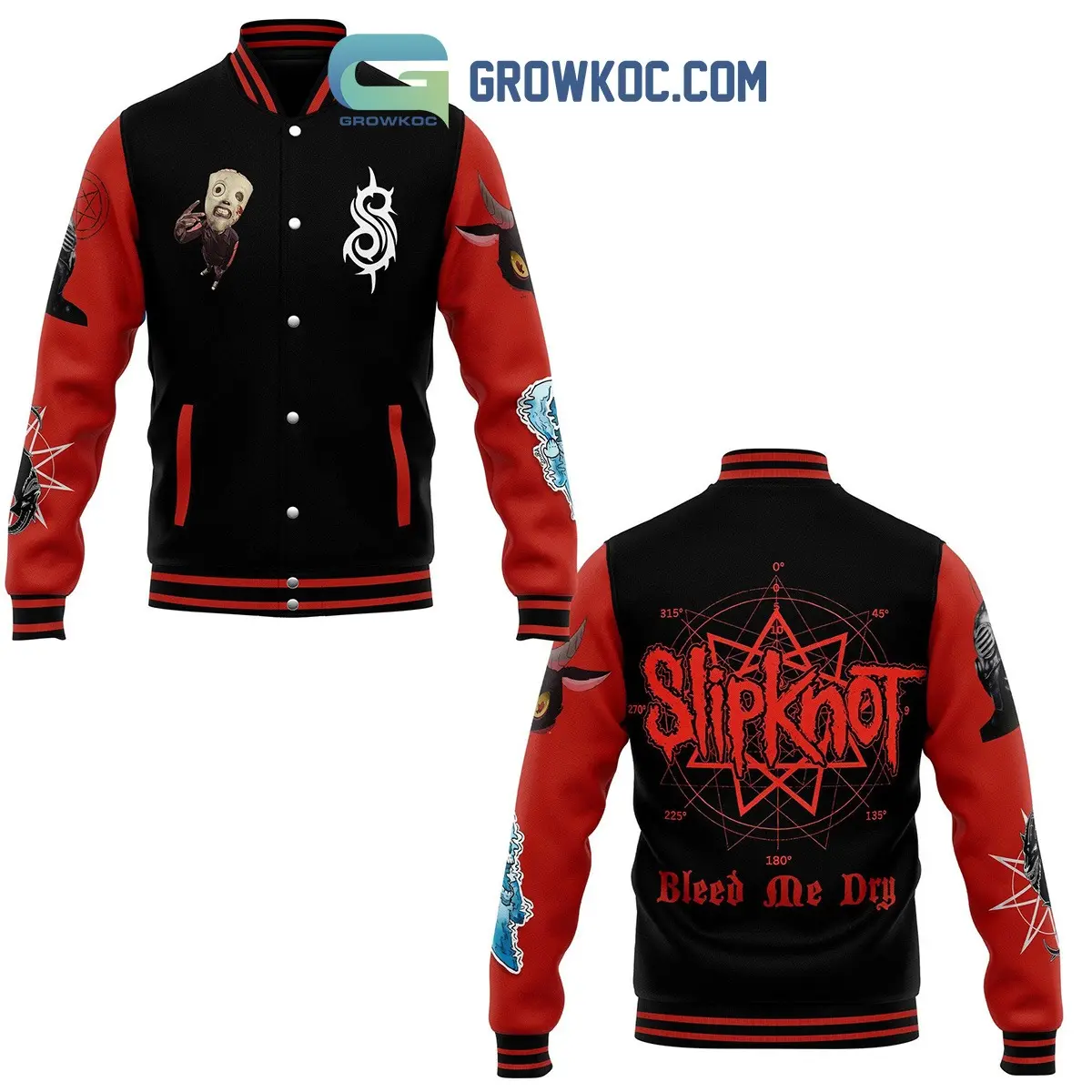 New Slipknot Nonagram Metal Band Red Sleeves Graphic Baseball Varsity Jacket Casual Oversized Comfortable Fit For Fall Winter Men Women Sports Style Bleed Me Dry Back Print