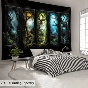 1pc Extra Large Dark Tree of Life Tapestry - Gothic Wall Hanging Decor with Mystical Forest, HD Print Wrinkle-Resistant Fabric, Free Hanging Clips for Living Room, Bedroom, Office - Birthday/Party Decoration in Teal, Green, Blue, Black