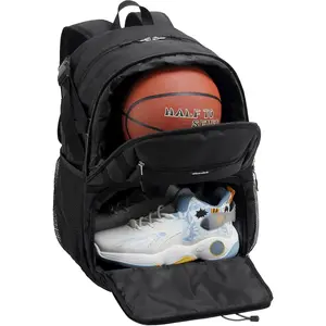Basketball Backpack with Shoe Compartment Large Basketball Bag with Ball Holder for Men Women Gym Backpack fit Volleyball Football for Sports Travel Gym - Black